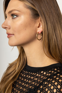 14K Gold Metal Omega Closure Textured Hoop-SJE310009