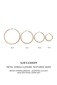 14K Gold Metal Omega Closure Textured Hoop-SJE310009