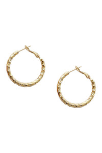 14K Gold Metal Omega Closure Textured Hoop-SJE310009