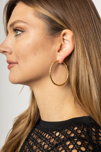 14K Gold Metal Omega Closure Textured Hoop-SJE310009