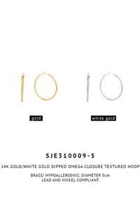 14K Gold Metal Omega Closure Textured Hoop-SJE310009