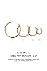 14K Gold Metal Post Textured Hoop-SJE310012