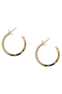 14K Gold Metal Post Textured Hoop-SJE310012