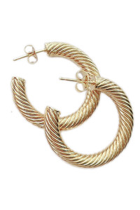 14K Metal Post Textured Hoop-SJE310015