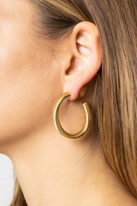 14K Metal Post Textured Hoop-SJE310015