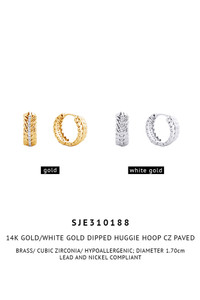 14K Gold Dipped Huggie Hoop Brass Cz Paved-SJE310188