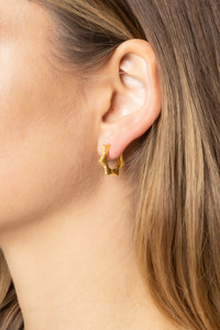 14K Gold Dipped Huggie Hoop Brass Cz Paved-SJE310199