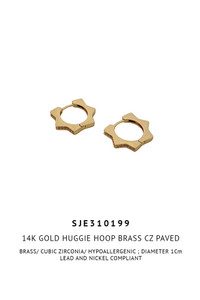 14K Gold Dipped Huggie Hoop Brass Cz Paved-SJE310199