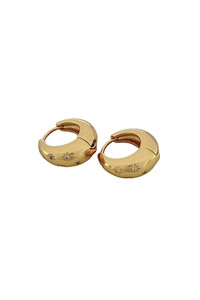 14K Gold Dipped Huggie Hoop Brass Cz Paved-SJE310211