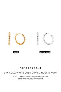 14K Dipped Huggie Hoop Cz Paved-SJE310268