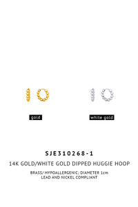 14K Dipped Huggie Hoop Cz Paved-SJE310268