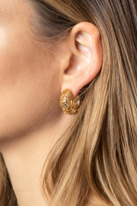 14K Gold Dipped Huggie Hoop Brass-SJE310279