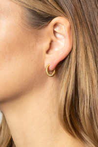 14K Gold Dipped Huggie Hoop Brass-SJE310285