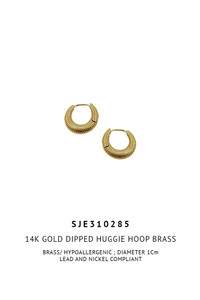 14K Gold Dipped Huggie Hoop Brass-SJE310285