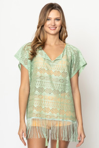 Geometric Lace Fringe Poncho-WLP310026