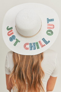 JUST CHILL OUT Sequin Letter Floppy Hat-MH0122