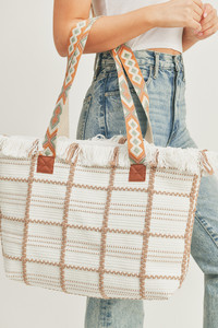 Aztec Pattern Strap Checked Pattern Bag-MB0176