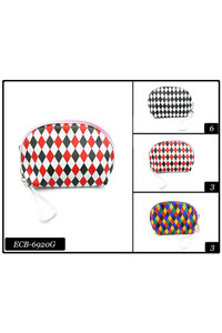 12pc Assorted Color Diamond Pattern Rounded Cosmetic Bag -ECB6920G