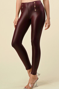 Faux Leather 6 Button Skinny Pants-PU6BB(6pcs)