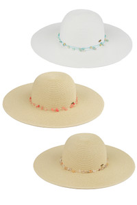 C.C Gem Stone String Trim  Straw Wide Brim Sunhat-STI-01