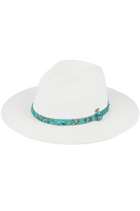 C.C Gem Stone Trim Band Straw Panama-STI-02