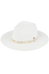 C.C Gem Stone Trim Band Straw Panama-STI-02