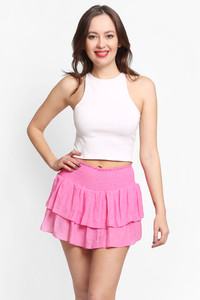 Solid Ruffle Tiered Mini Skort-SKT001