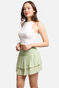Solid Ruffle Tiered Mini Skort-SKT001