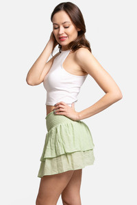 Solid Ruffle Tiered Mini Skort-SKT001