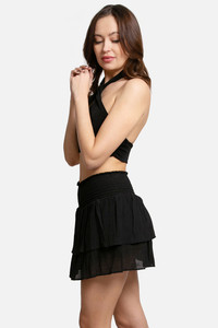 Solid Ruffle Tiered Mini Skort-SKT001
