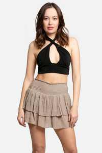 Solid Ruffle Tiered Mini Skort-SKT001