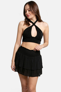 Solid Ruffle Tiered Mini Skort-SKT001