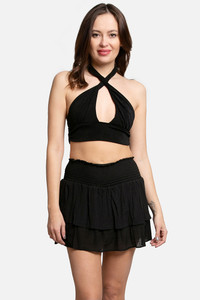 Solid Ruffle Tiered Mini Skort-SKT001