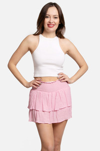 Solid Ruffle Tiered Mini Skort-SKT001