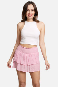 Solid Ruffle Tiered Mini Skort-SKT001