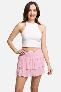 Solid Ruffle Tiered Mini Skort-SKT001