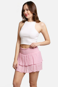 Solid Ruffle Tiered Mini Skort-SKT001