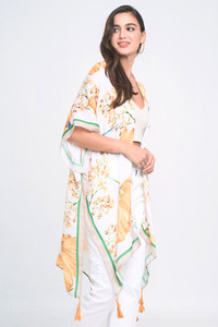 Floral Print Tassel Kimono-WLK310380