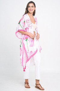 Floral Print Tassel Kimono-WLK310380