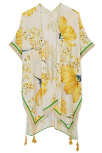 Floral Print Tassel Kimono-WLK310380