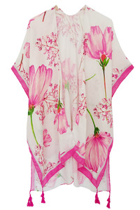 Floral Print Tassel Kimono-WLK310380