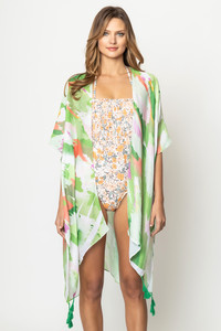 Paint Brush Print Tassel Kimono