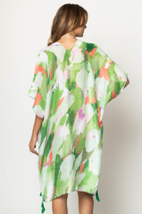 Paint Brush Print Tassel Kimono