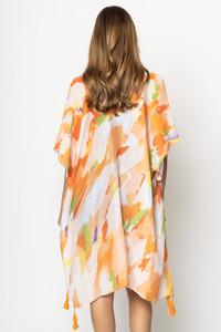 Paint Brush Print Tassel Kimono