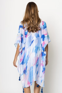 Paint Brush Print Tassel Kimono