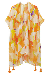 Paint Brush Print Tassel Kimono