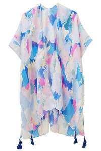 Paint Brush Print Tassel Kimono
