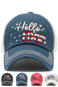 HELLO FREEDOM Vintage American Flag Theme Ballcap-KBV-1512