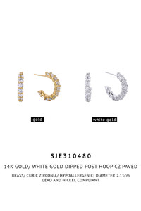 14K Dipped Post Hoop Cz Paved-SJE310480