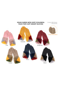Suede with Color Faux Fur Cuff Smart Gloves-LOG181